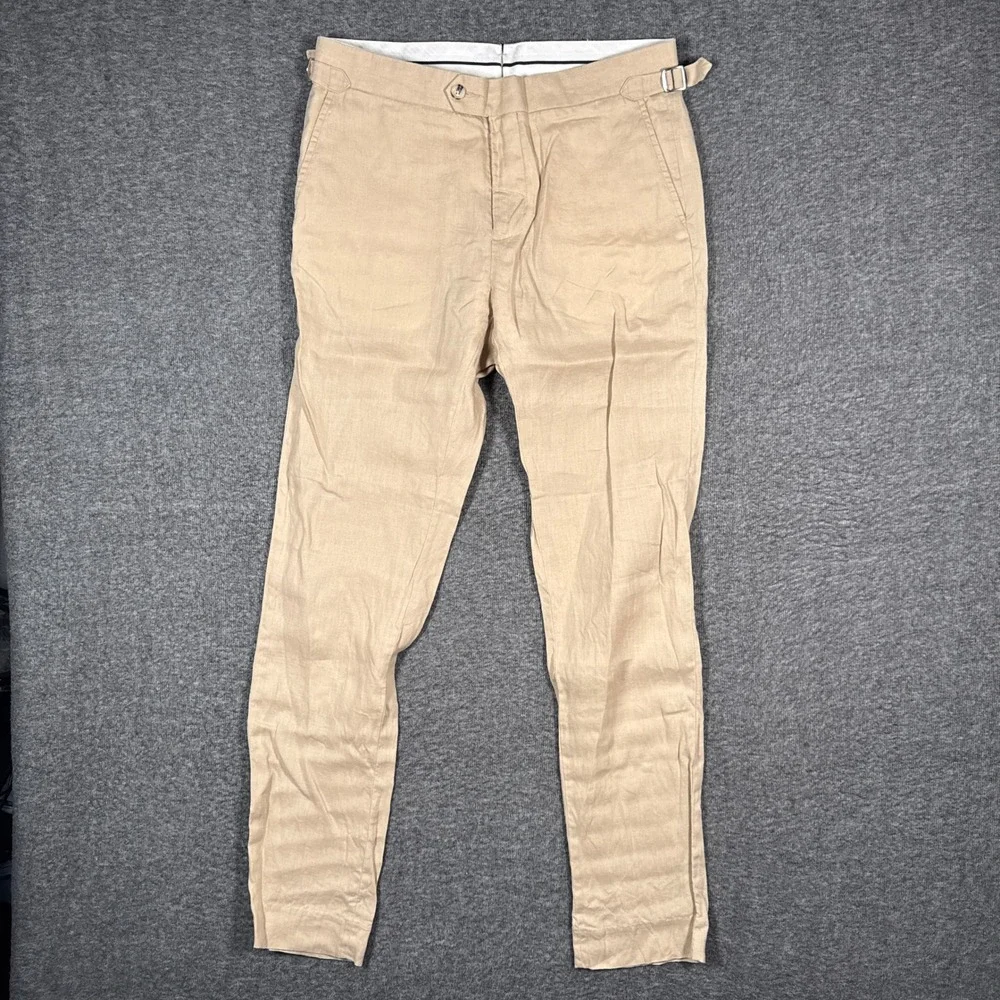 Quince Pants Mens 30x32 Driftwood Beige 100% European Linen Dress Side Tabs